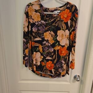 Floral Long Sleeve Top - Black, Orange, Cream Chicos Size 4 NWOT